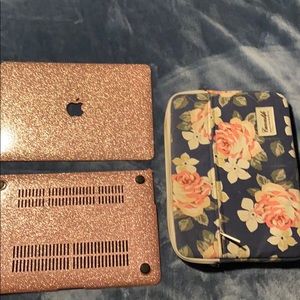Laptop case and pink plastic covers